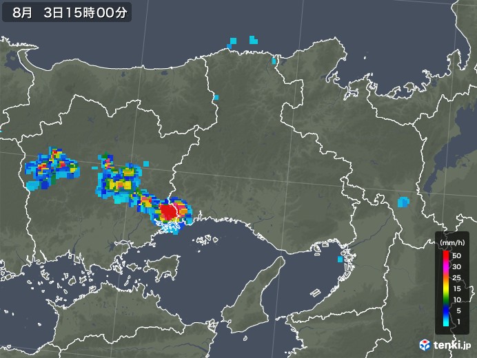 兵庫県の雨雲レーダー(2018年08月03日)