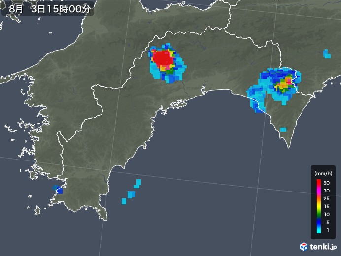 高知県の雨雲レーダー(2018年08月03日)
