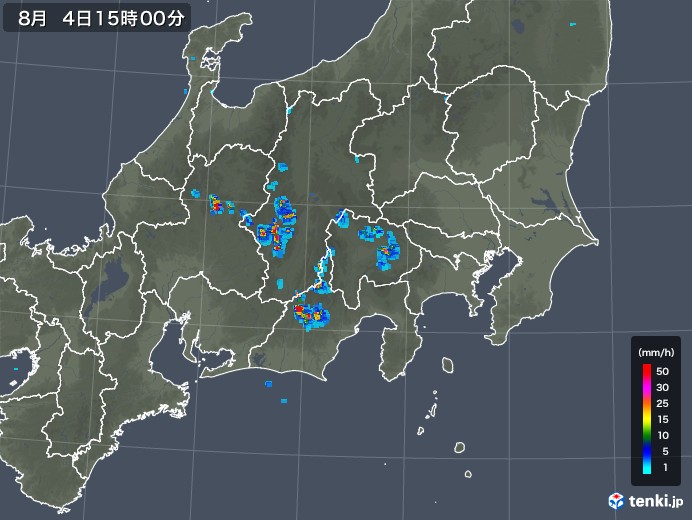 関東・甲信地方の雨雲レーダー(2018年08月04日)