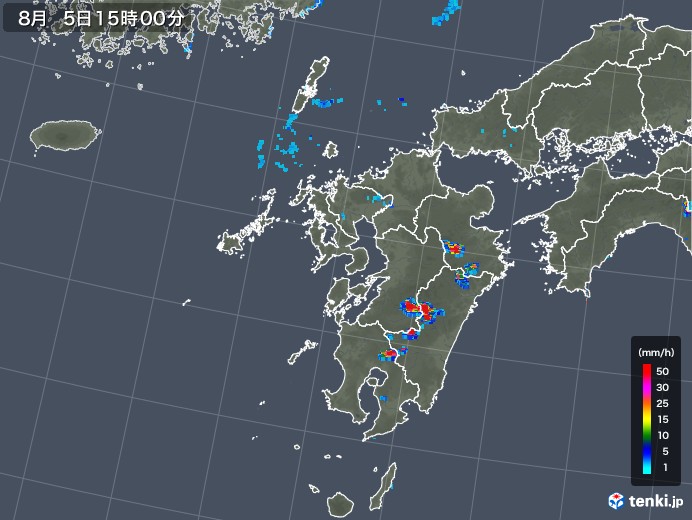 九州地方の雨雲レーダー(2018年08月05日)