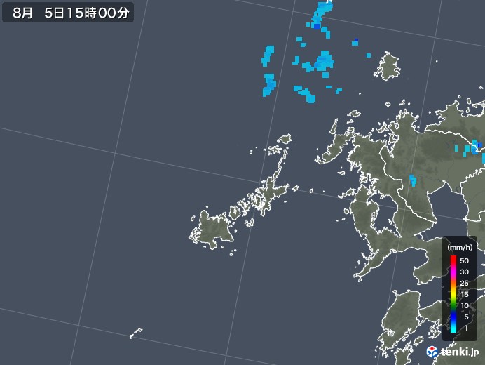 五島列島(長崎県)の雨雲レーダー(2018年08月05日)