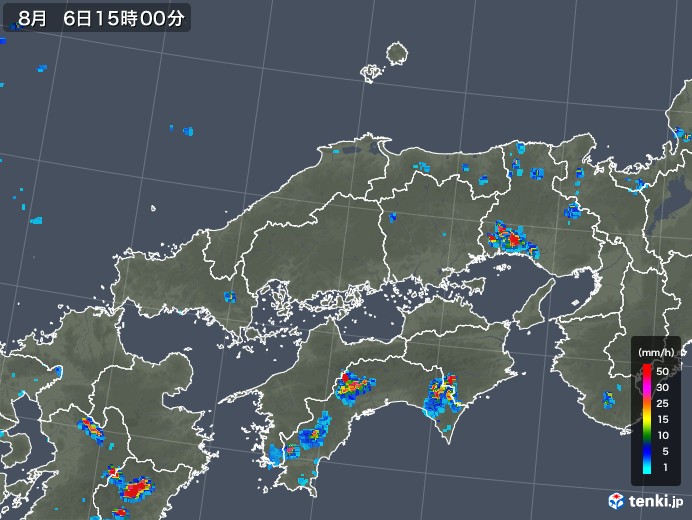 中国地方の雨雲レーダー(2018年08月06日)