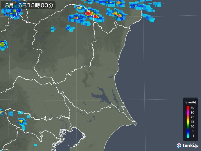 茨城県の雨雲レーダー(2018年08月06日)