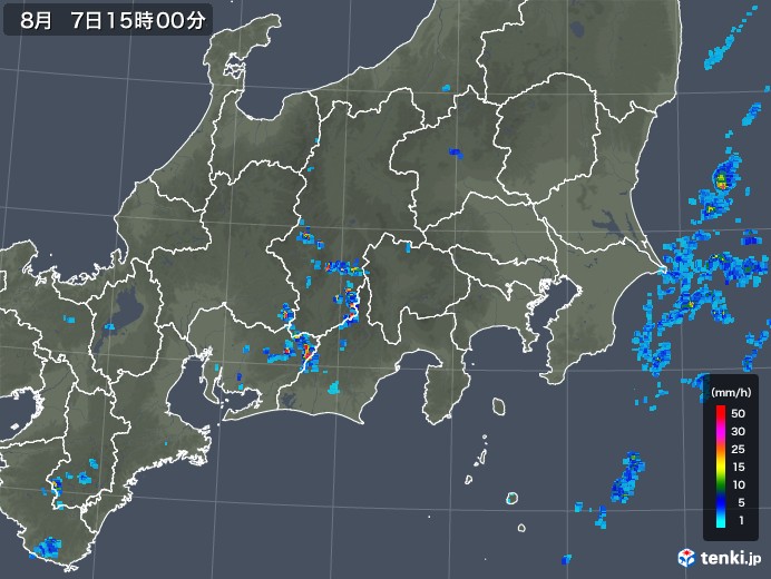 関東・甲信地方の雨雲レーダー(2018年08月07日)