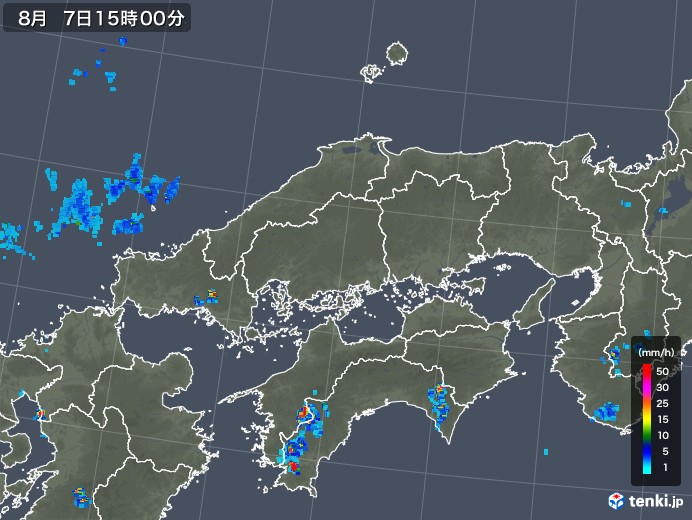 中国地方の雨雲レーダー(2018年08月07日)