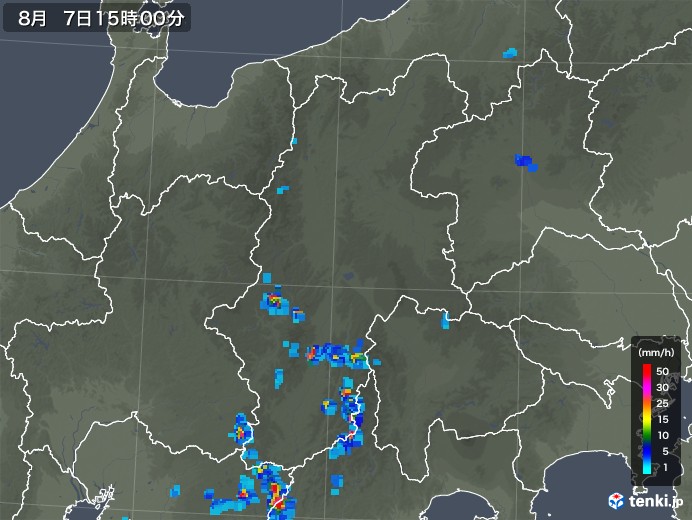 長野県の雨雲レーダー(2018年08月07日)