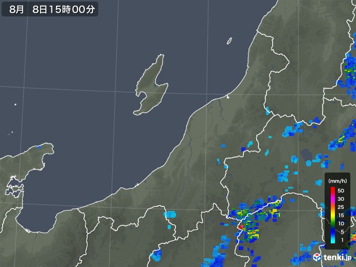 新潟県の雨雲レーダー(2018年08月08日)