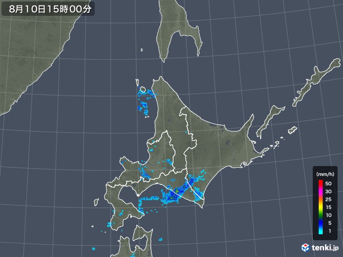 北海道地方の雨雲レーダー(2018年08月10日)