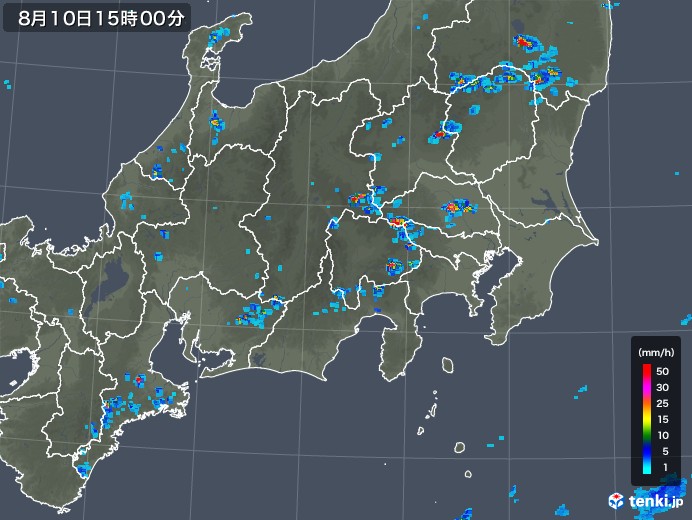 関東・甲信地方の雨雲レーダー(2018年08月10日)