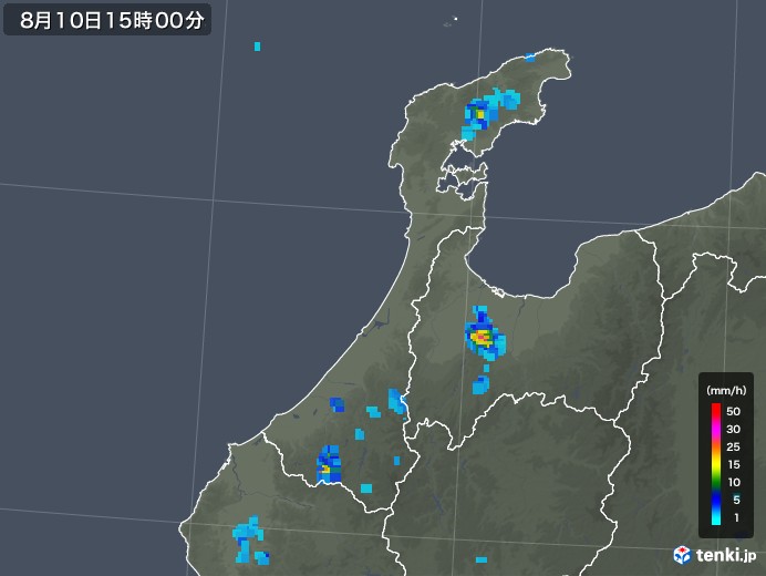 石川県の雨雲レーダー(2018年08月10日)