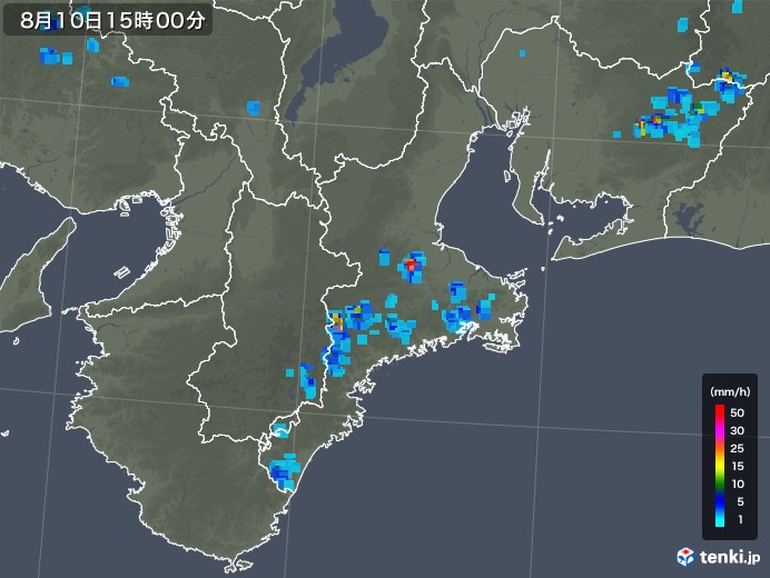 三重県の雨雲レーダー(2018年08月10日)