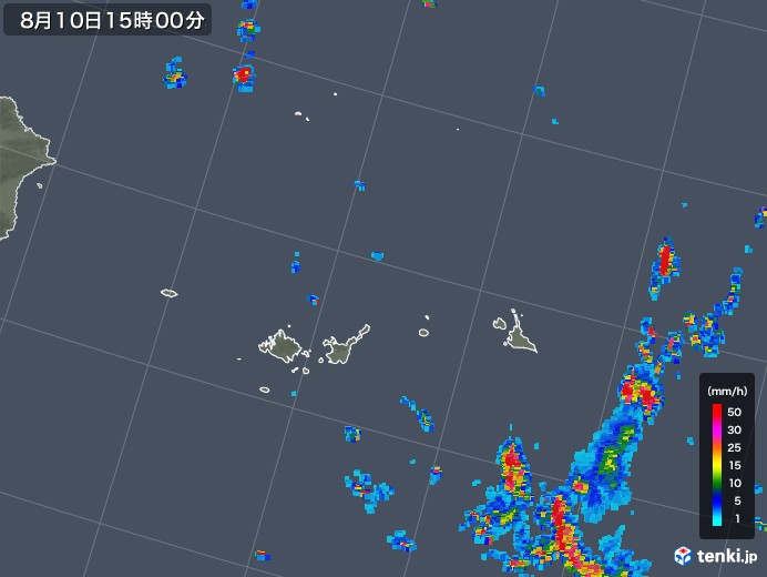 宮古・石垣・与那国(沖縄県)の雨雲レーダー(2018年08月10日)