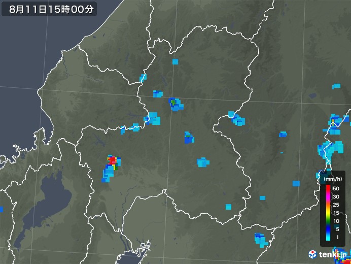 岐阜県の雨雲レーダー(2018年08月11日)