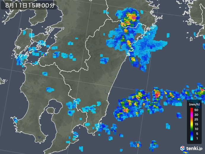 宮崎県の雨雲レーダー(2018年08月11日)