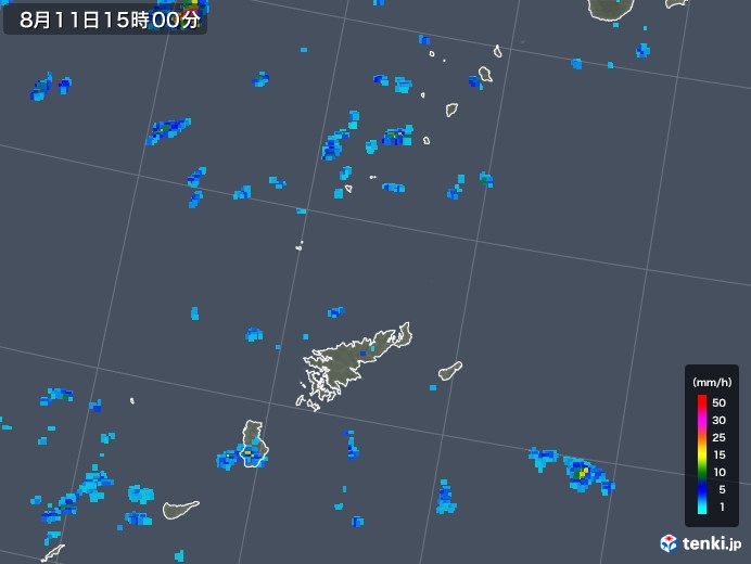 奄美諸島(鹿児島県)の雨雲レーダー(2018年08月11日)