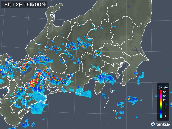 関東・甲信地方の雨雲レーダー(2018年08月12日)