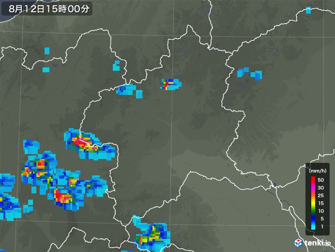群馬県の雨雲レーダー(2018年08月12日)