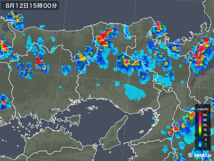 兵庫県の雨雲レーダー(2018年08月12日)