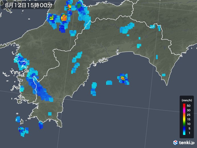 高知県の雨雲レーダー(2018年08月12日)