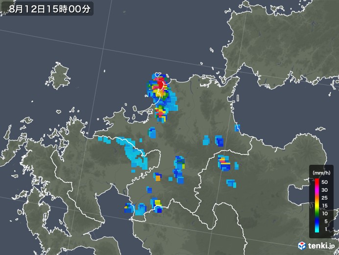 福岡県の雨雲レーダー(2018年08月12日)