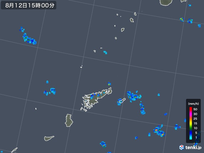 奄美諸島(鹿児島県)の雨雲レーダー(2018年08月12日)