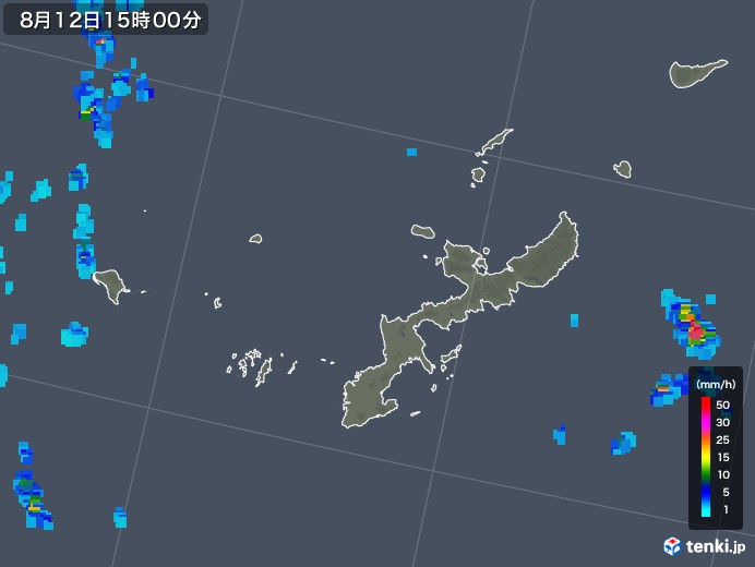 沖縄県の雨雲レーダー(2018年08月12日)