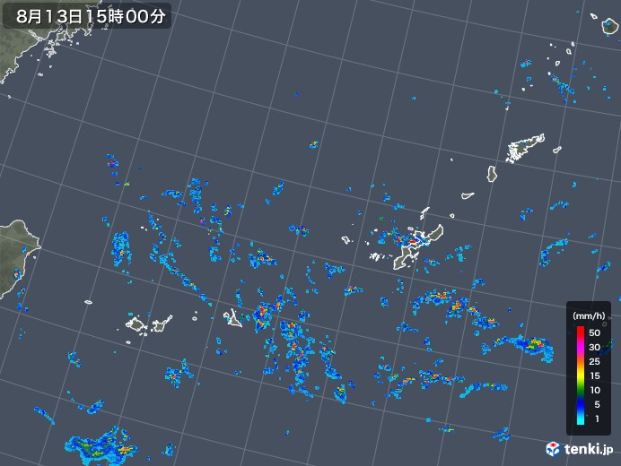沖縄地方の雨雲レーダー(2018年08月13日)