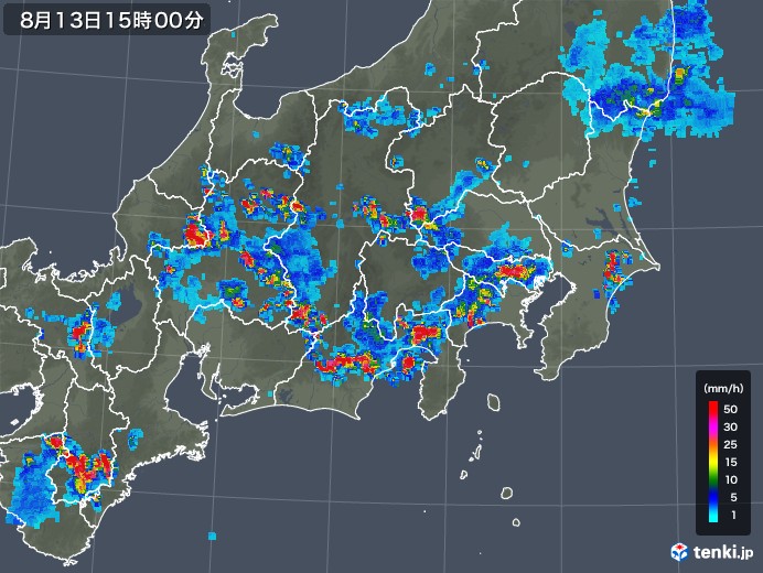 関東・甲信地方の雨雲レーダー(2018年08月13日)