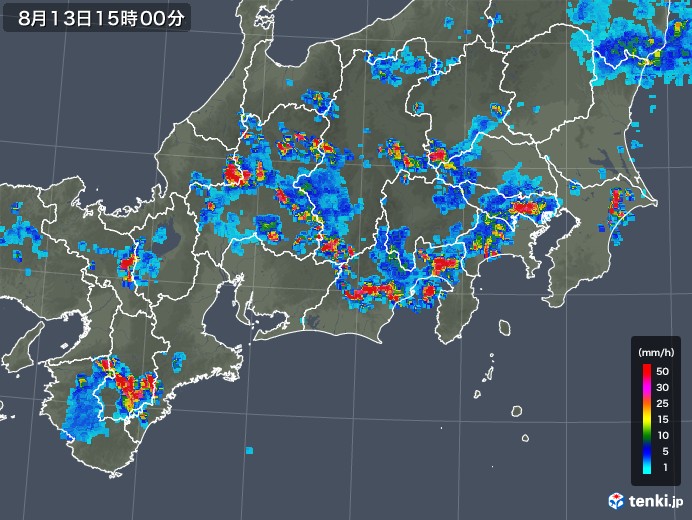 東海地方の雨雲レーダー(2018年08月13日)