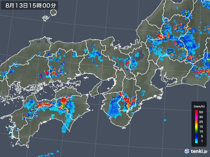 近畿地方の雨雲レーダー(2018年08月13日)