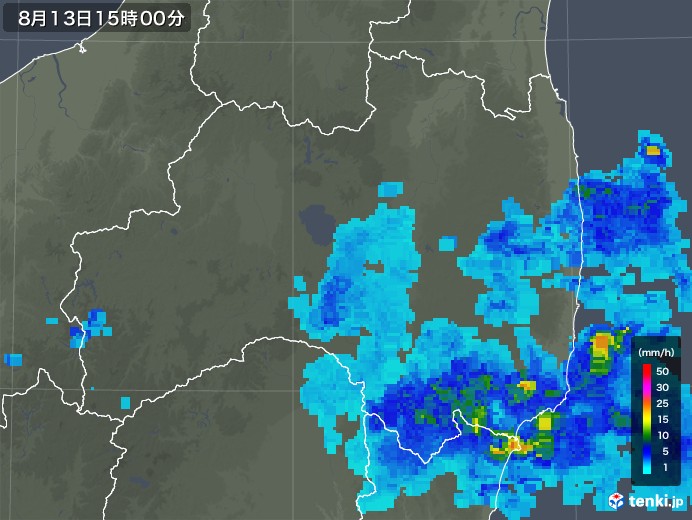 福島県の雨雲レーダー(2018年08月13日)