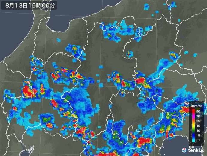 長野県の雨雲レーダー(2018年08月13日)