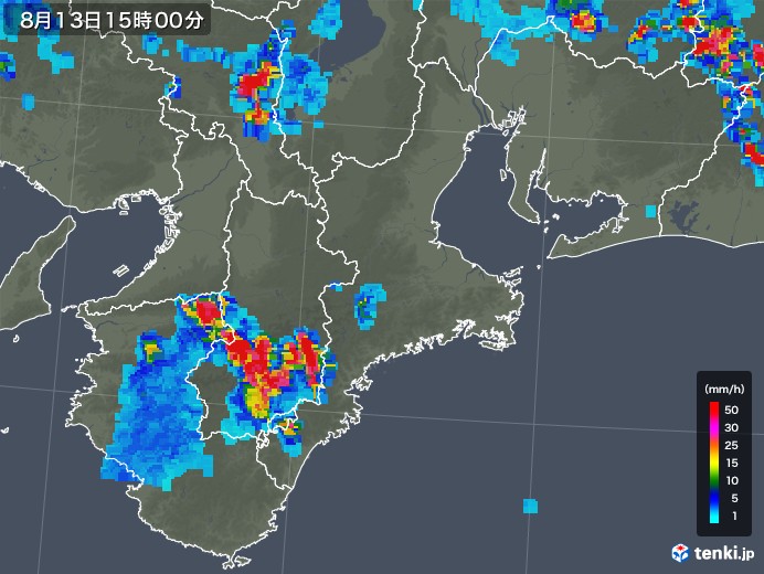 三重県の雨雲レーダー(2018年08月13日)