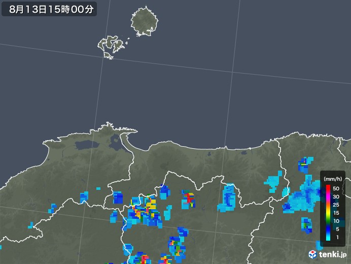 鳥取県の雨雲レーダー(2018年08月13日)