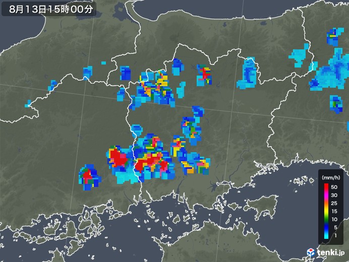 岡山県の雨雲レーダー(2018年08月13日)