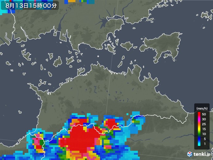 香川県の雨雲レーダー(2018年08月13日)