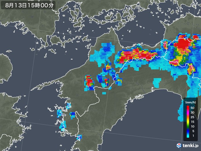 愛媛県の雨雲レーダー(2018年08月13日)