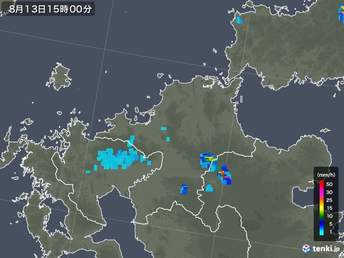 福岡県の雨雲レーダー(2018年08月13日)