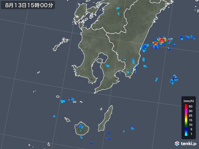 鹿児島県の雨雲レーダー(2018年08月13日)