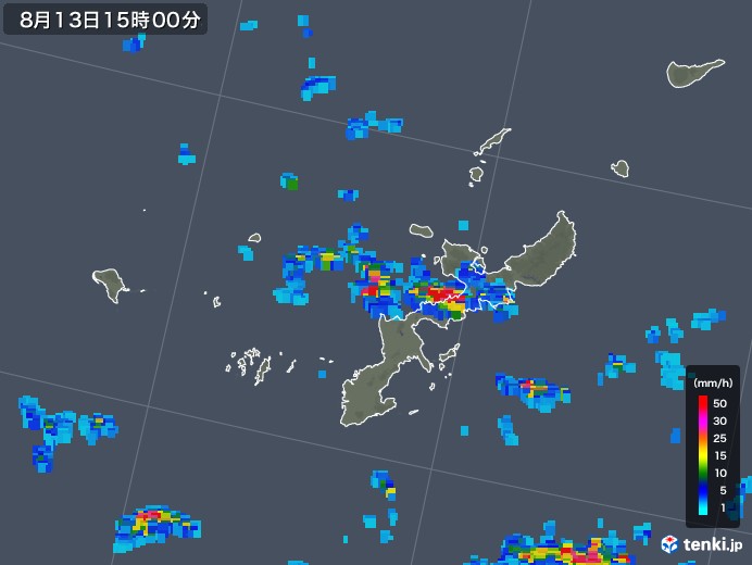 沖縄県の雨雲レーダー(2018年08月13日)