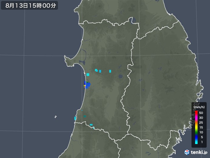 秋田県の雨雲レーダー(2018年08月13日)