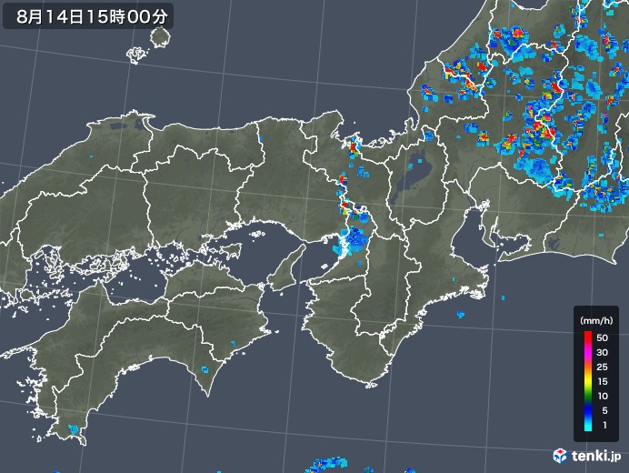 近畿地方の雨雲レーダー(2018年08月14日)