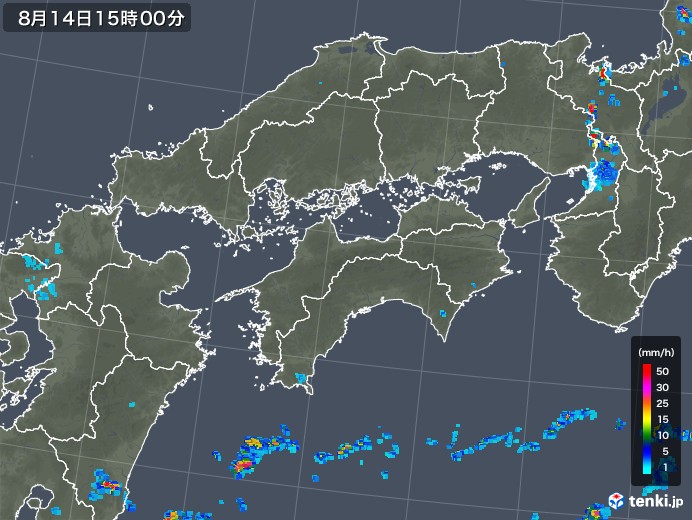 四国地方の雨雲レーダー(2018年08月14日)