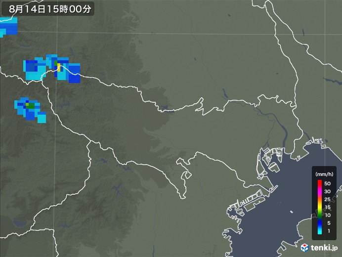 東京都の雨雲レーダー(2018年08月14日)