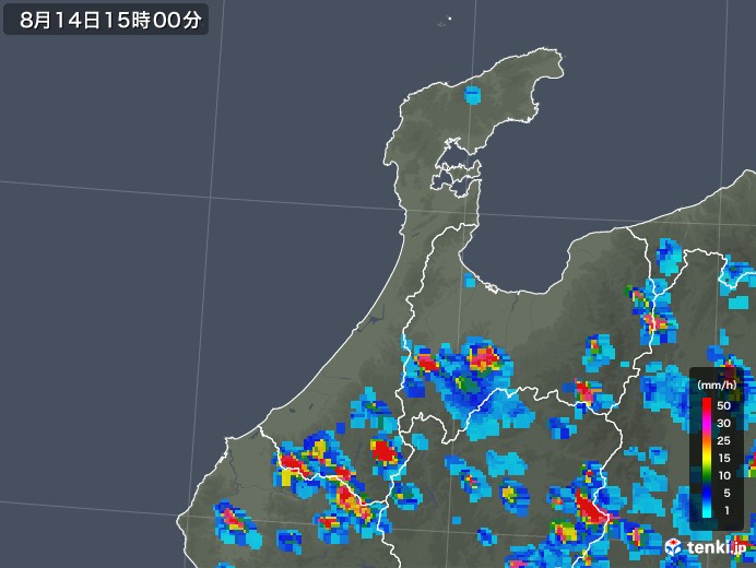 石川県の雨雲レーダー(2018年08月14日)