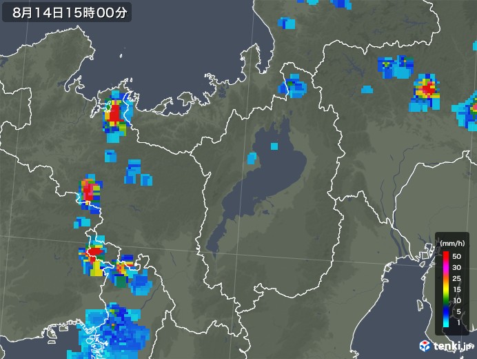 滋賀県の雨雲レーダー(2018年08月14日)