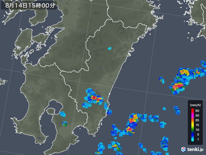宮崎県の雨雲レーダー(2018年08月14日)