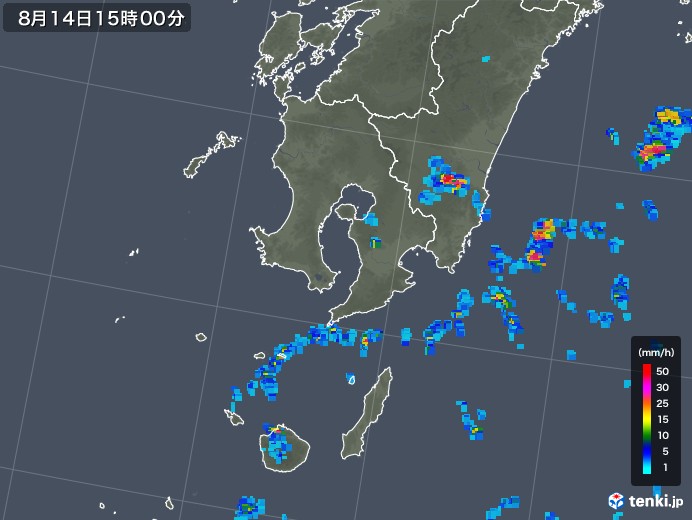 鹿児島県の雨雲レーダー(2018年08月14日)