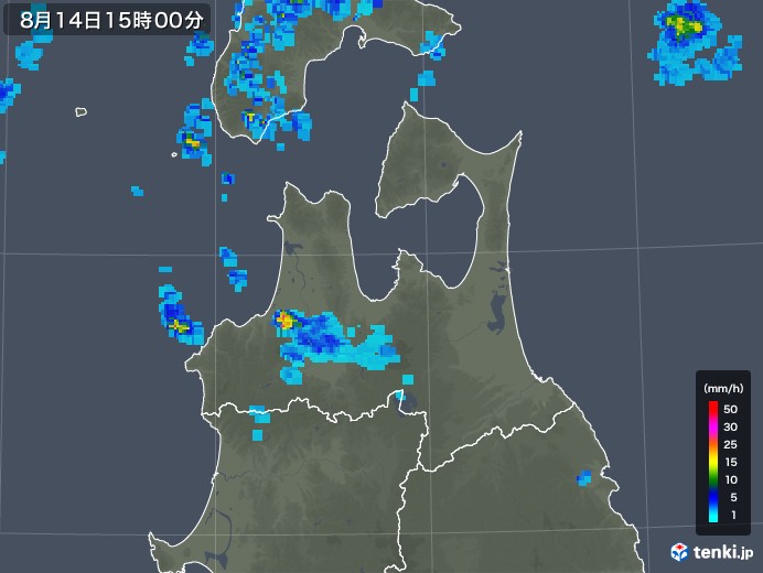 青森県の雨雲レーダー(2018年08月14日)