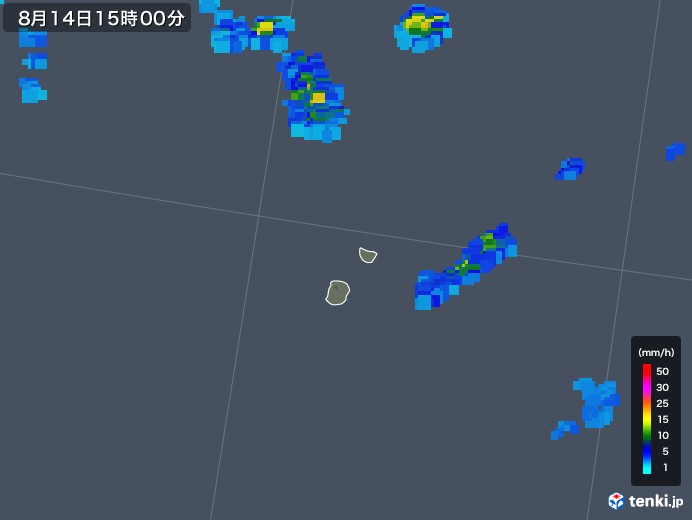 南大東島(沖縄県)の雨雲レーダー(2018年08月14日)